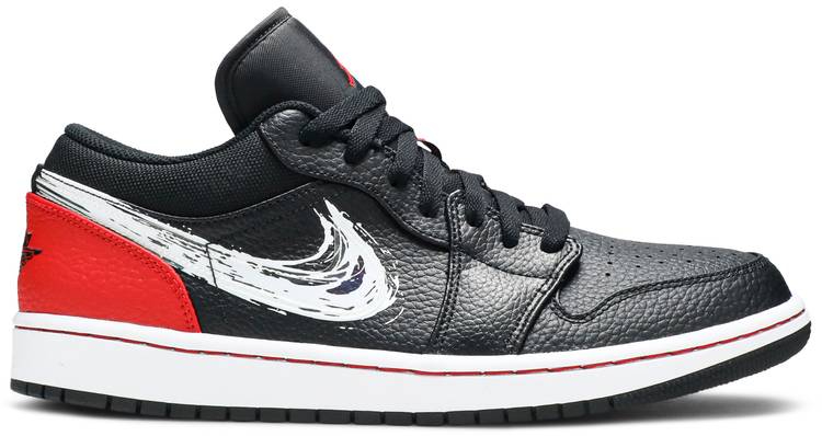 Air Jordan 1 Low Brushstroke Swoosh Black Red DA4659-001